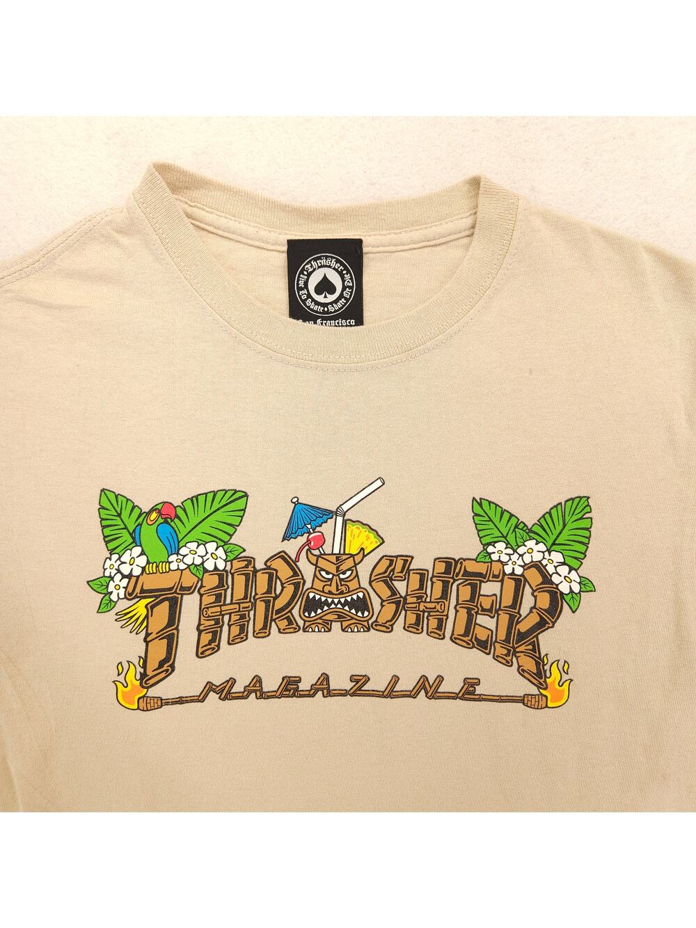 Thrasher Magazine Casual Crew Neck Graphic T Shirt Mens Size Small S Tan